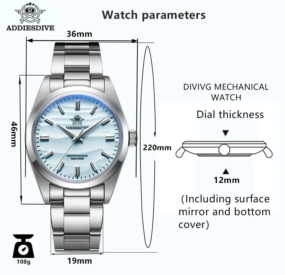 Addiesdive 36mm Sand Dial Quartz Watch AD2030 - Image 12