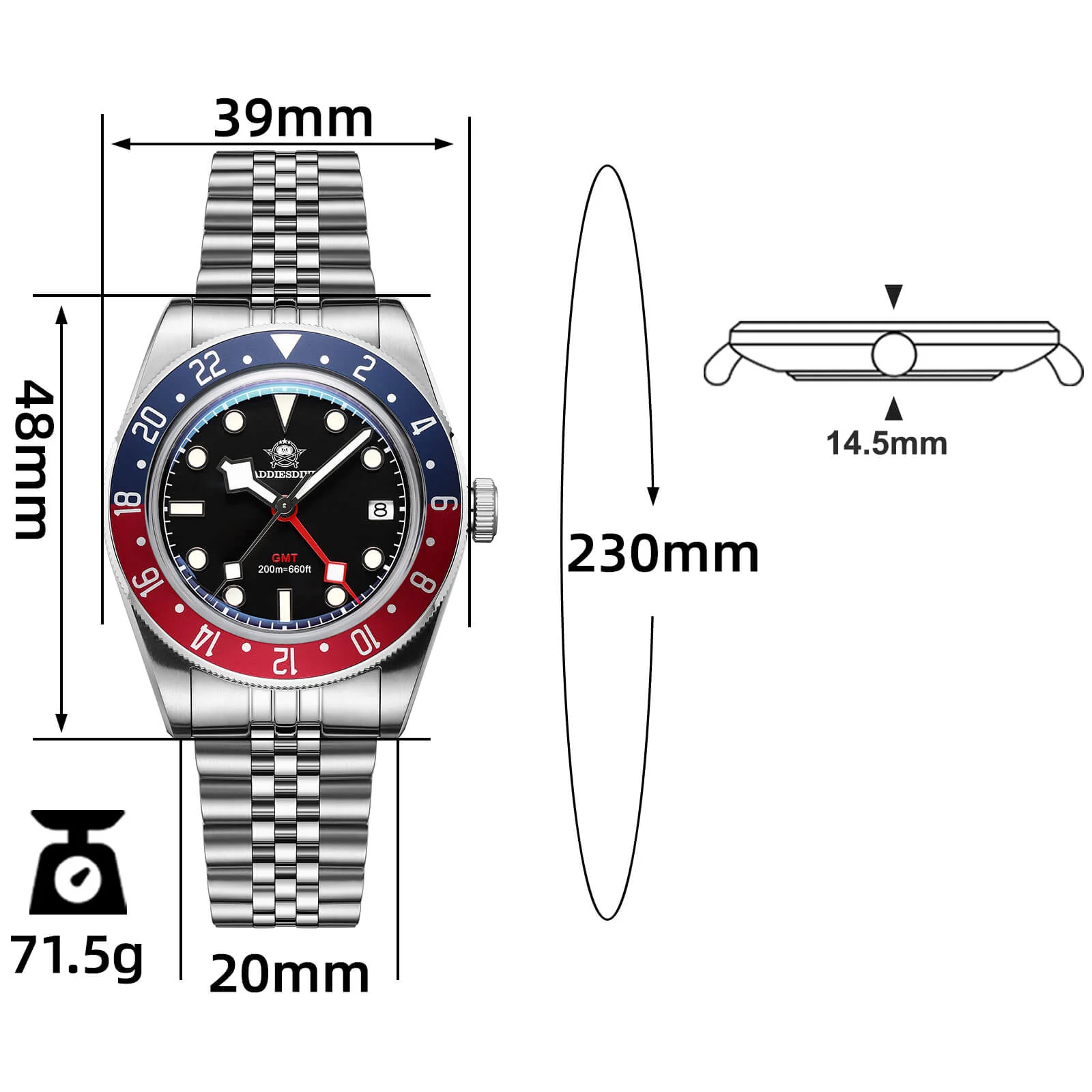 ADDIESDIVE 39mm BB58 GMT Quartz Watch AD2044 - Image 5