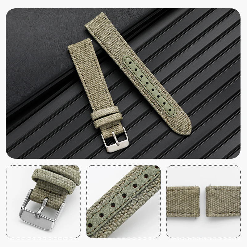 Leather Nylon Canvas Strap Watchband - Image 12