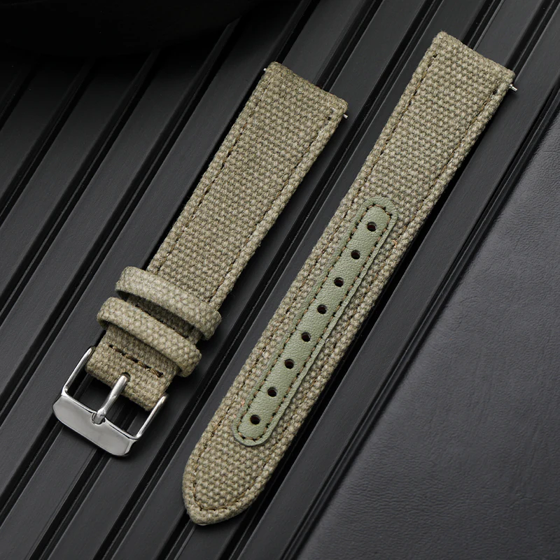 Leather Nylon Canvas Strap Watchband - Image 13