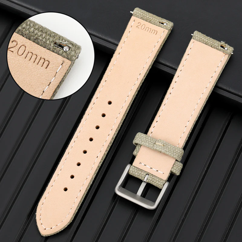 Leather Nylon Canvas Strap Watchband - Image 3