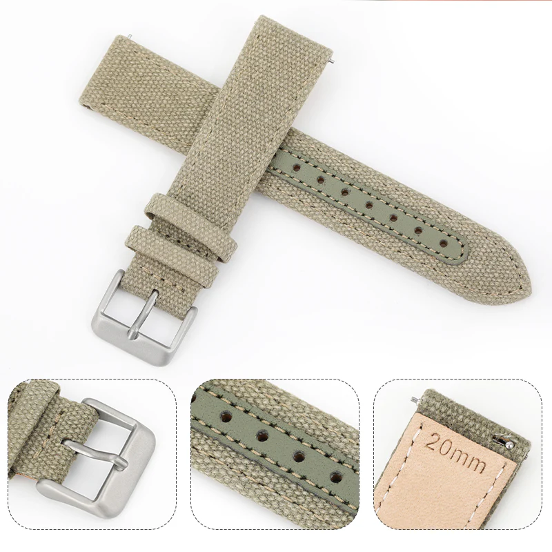 Leather Nylon Canvas Strap Watchband - Image 6