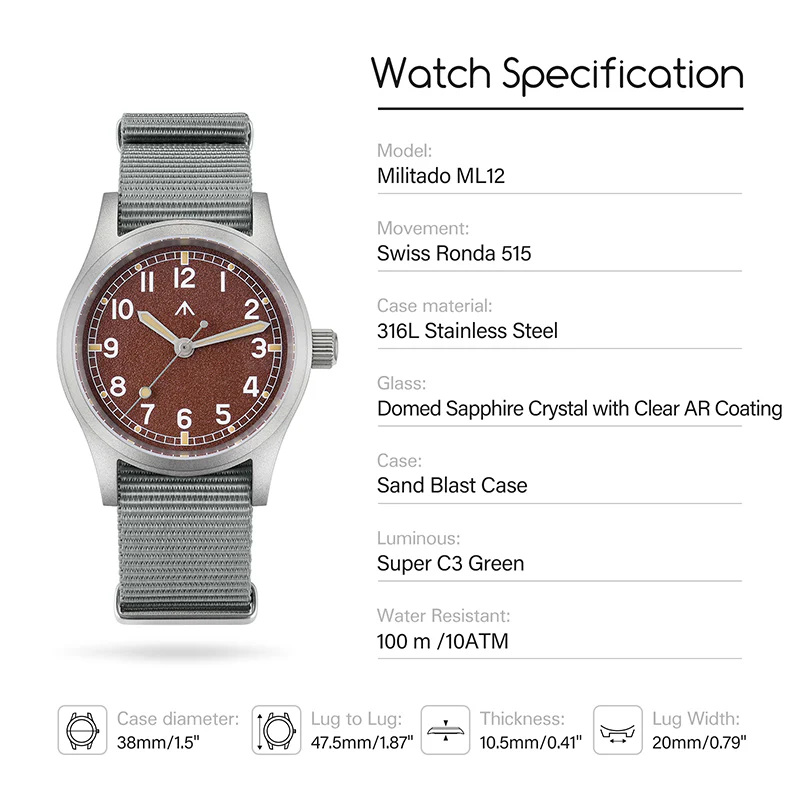 Militado 38mm Stainless Steel Military Watch Ml12 - Image 17
