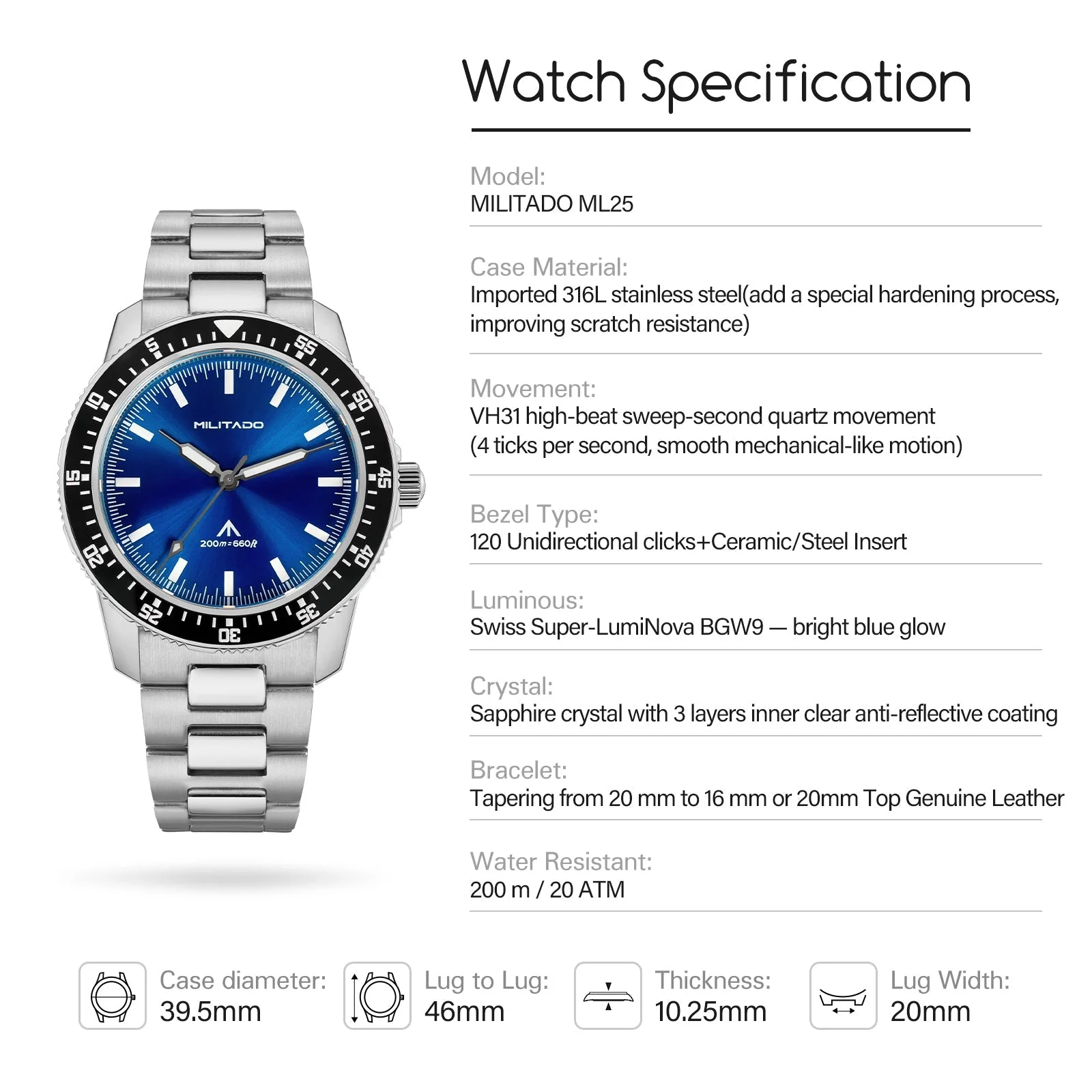Militado 39.5mm Men Watch VH31 Sweeping Movt ML25 - Image 22
