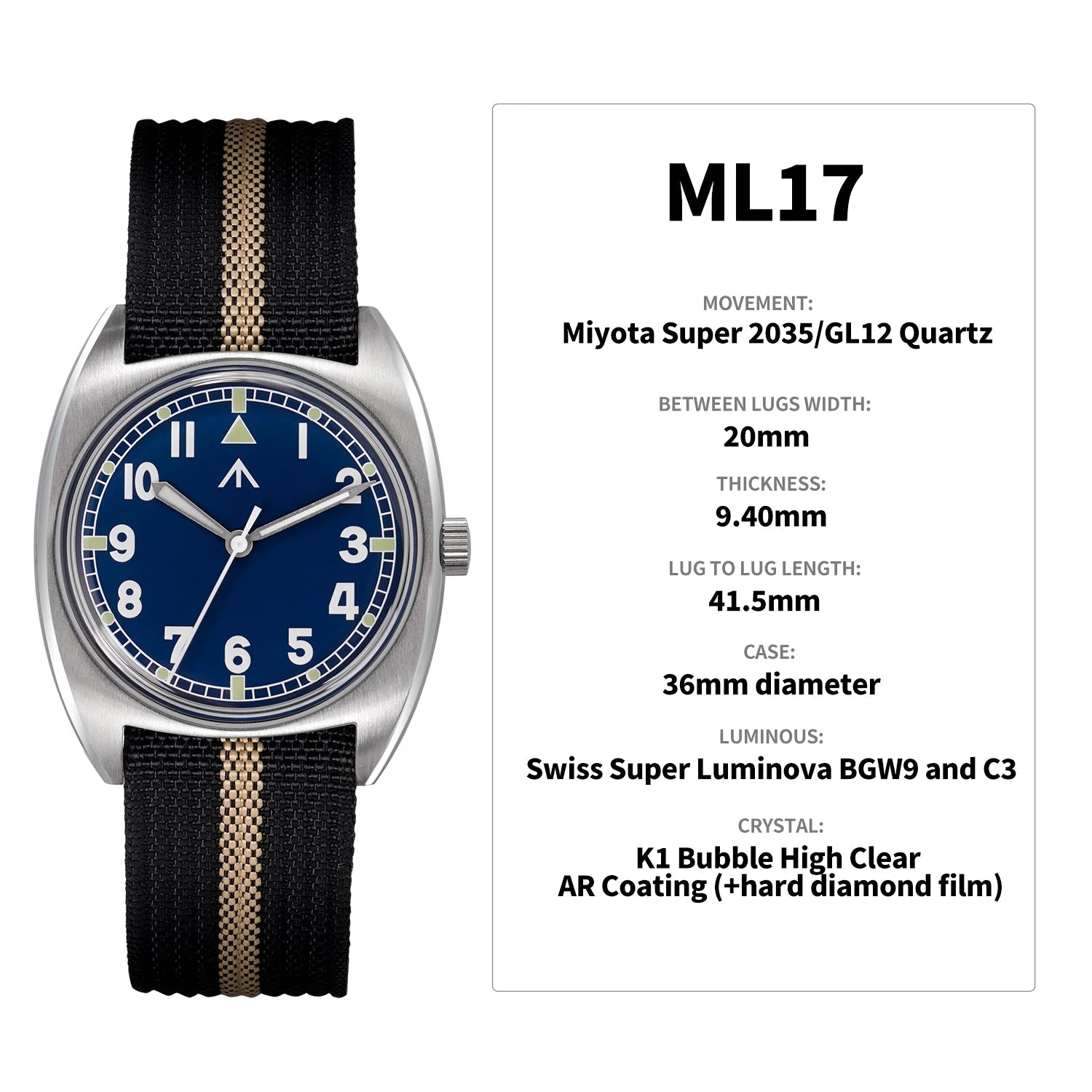 Militado Vintage 36mm Military Watch W10 Remake ML17 - Image 10
