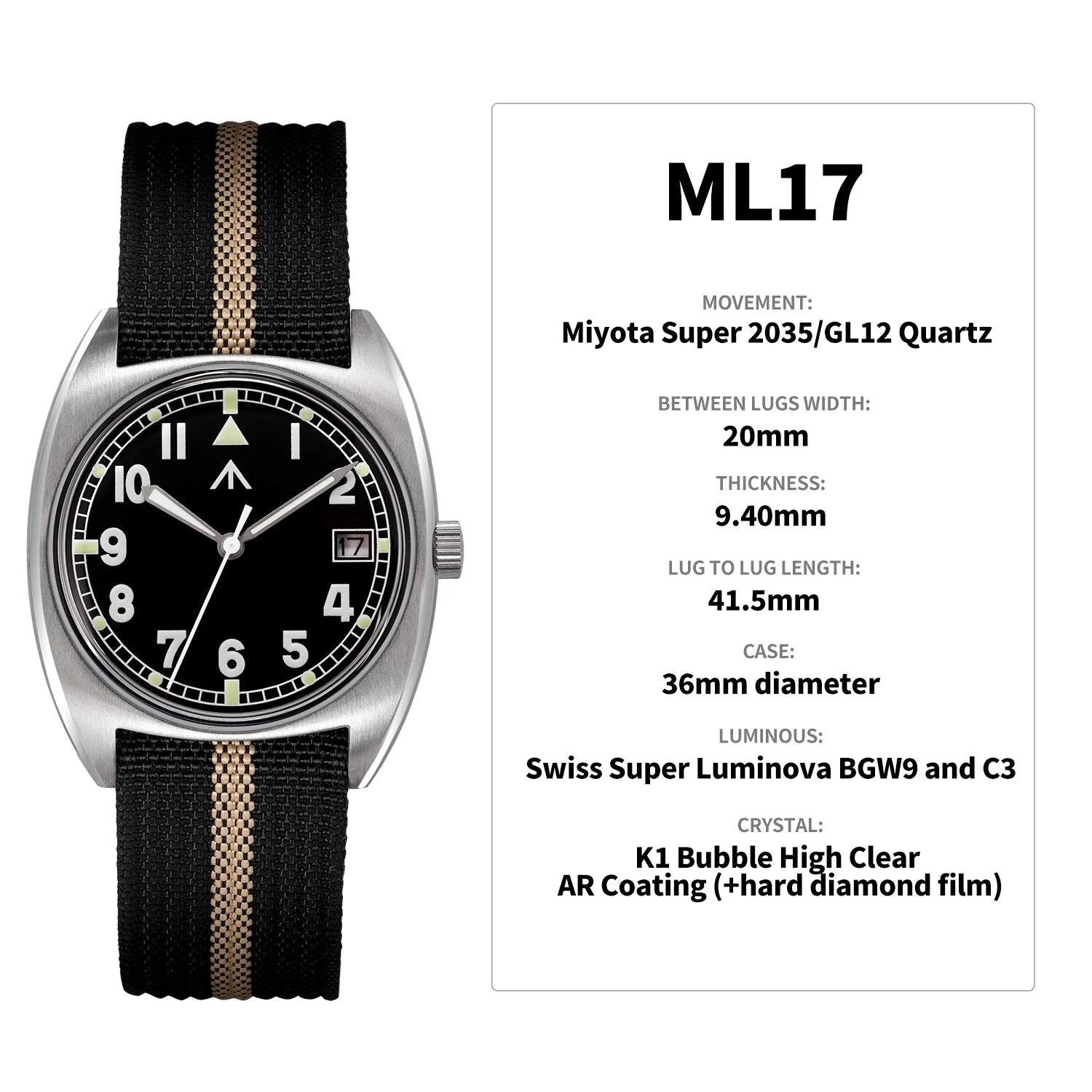Militado Vintage 36mm Military Watch W10 Remake ML17 - Image 6
