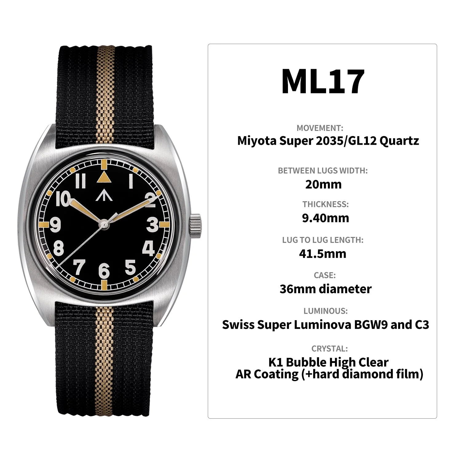Militado Vintage 36mm Military Watch W10 Remake ML17 - Image 9