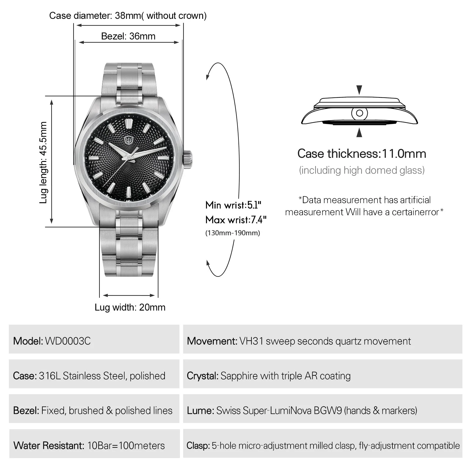 Watchdives WD0003G Guilloche Dial VH31 Men Watch - Image 15