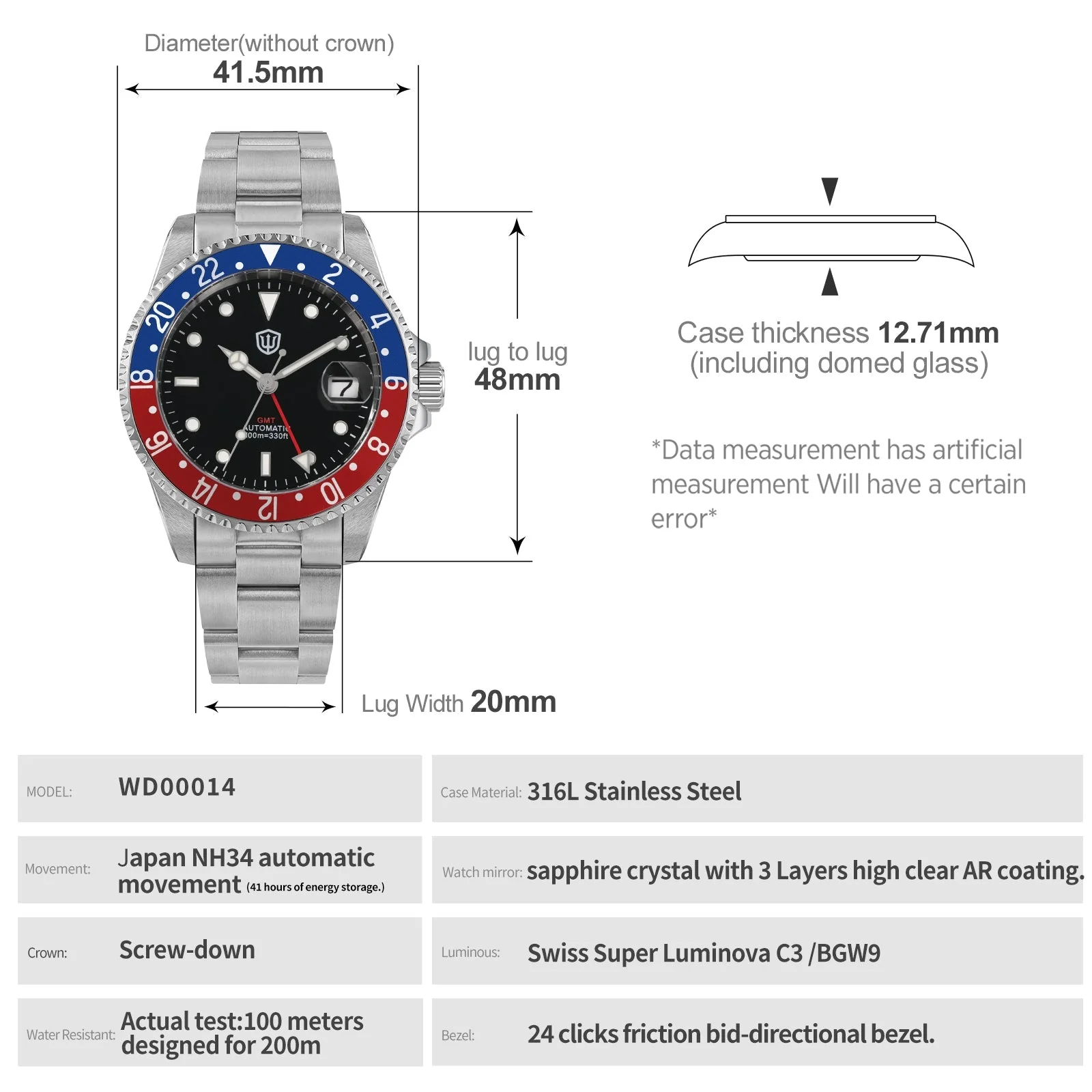Watchdives WD0014 Aluminum Bezel Vintage NH34 GMT Watch - Image 21