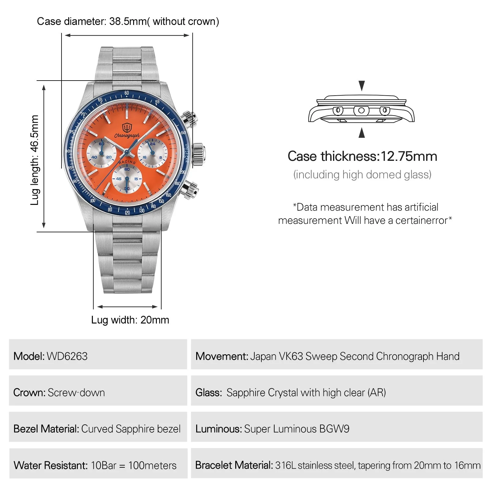 Watchdives WD6263 Vintage Racing Chronograph Watch - Image 28